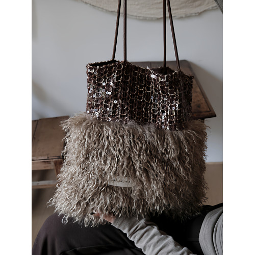 亮片香風單肩帆布包大容量毛毛通勤托特斜後後背包巨好看新款包包女款 亮片香風單肩帆布包大容量毛毛通勤托特斜後後背包巨好看新款包包女款