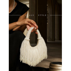 UGALS法式復古高級感重工手工編織串珍珠流蘇餃子托特宴會手拿包