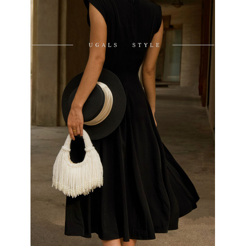 UGALS法式復古高級感重工手工編織串珍珠流蘇餃子托特宴會手拿包