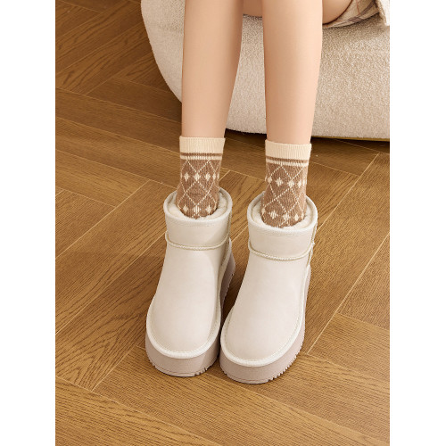 防水厚底雪地靴女冬加絨2025新款內增高白色皮面低幫保暖麵包棉鞋