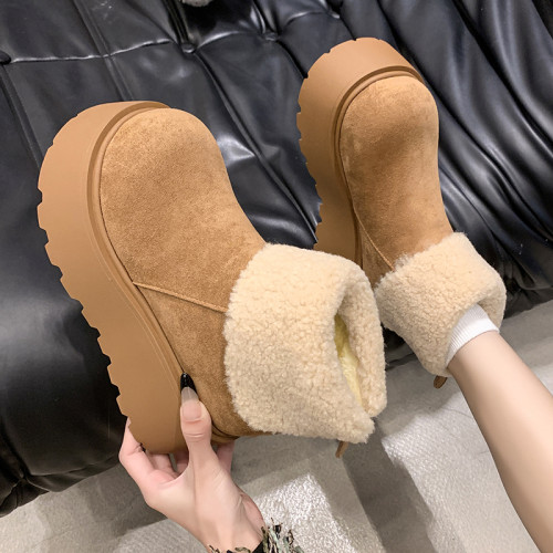 厚底增高雪地靴女2026新款冬季加絨保暖毛毛短靴時尚醜萌大頭棉鞋