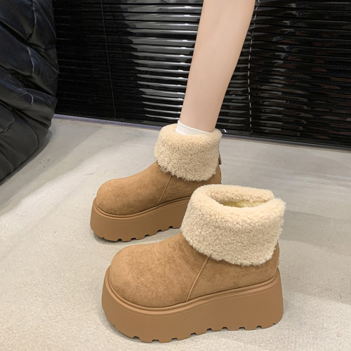 厚底增高雪地靴女2026新款冬季加絨保暖毛毛短靴時尚醜萌大頭棉鞋