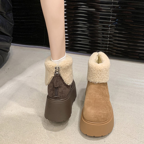 厚底增高雪地靴女2026新款冬季加絨保暖毛毛短靴時尚醜萌大頭棉鞋