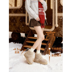 毛毛雪地靴女冬季2025新款加絨加厚冰島短靴褲琯厚底大頭東北棉鞋