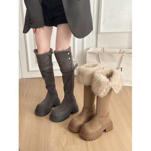 兩穿毛毛鞋高筒雪地靴女2026冬季新款絨面厚底加絨保暖棉鞋過膝靴