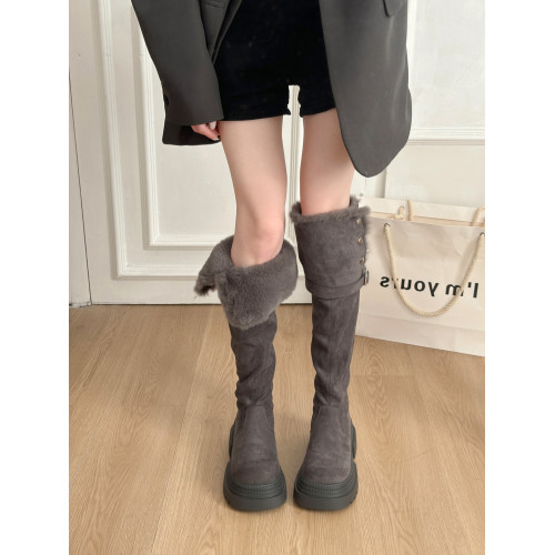 兩穿毛毛鞋高筒雪地靴女2026冬季新款絨面厚底加絨保暖棉鞋過膝靴