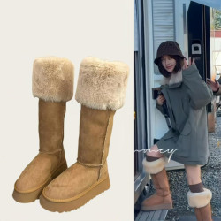 趙露思同款厚底冬天雪地靴長筒高筒長靴女2025新款顯高顯瘦長筒靴