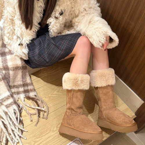 趙露思同款厚底冬天雪地靴長筒高筒長靴女2025新款顯高顯瘦長筒靴