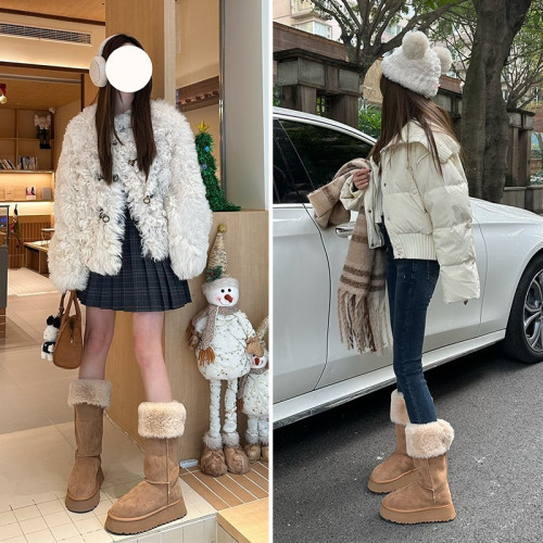 趙露思同款厚底冬天雪地靴長筒高筒長靴女2025新款顯高顯瘦長筒靴