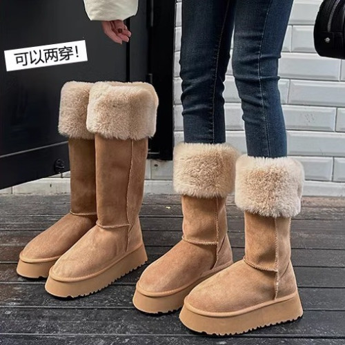 趙露思同款厚底冬天雪地靴長筒高筒長靴女2025新款顯高顯瘦長筒靴