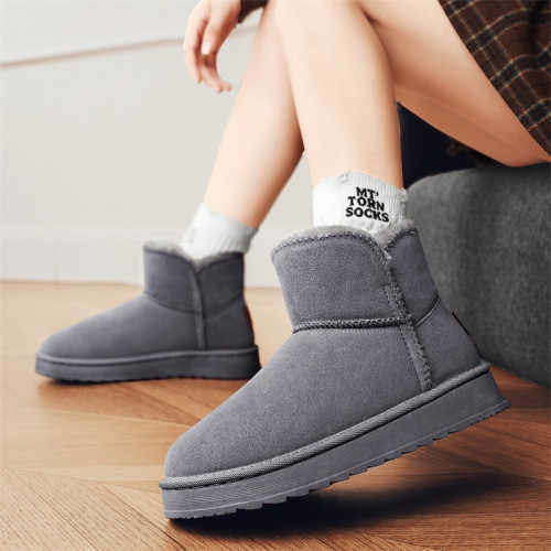 厚底雪地靴女款冬季加絨加厚保暖棉鞋中老年媽媽鞋灰色情侶麵包鞋