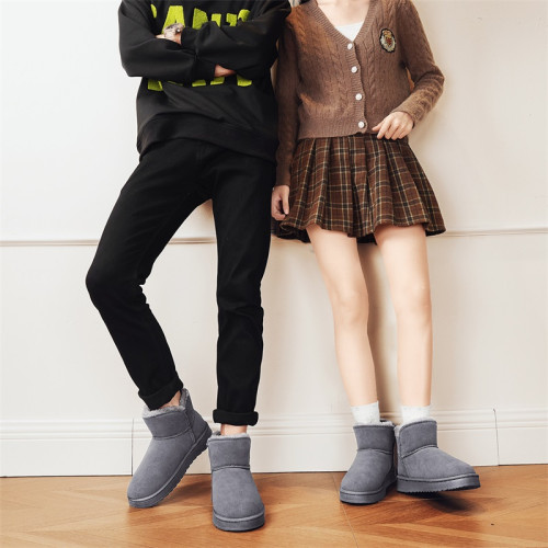 厚底雪地靴女款冬季加絨加厚保暖棉鞋中老年媽媽鞋灰色情侶麵包鞋