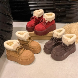 松糕厚底增高雪地靴女2026新款冬季加絨保暖短靴馬丁靴毛毛大棉鞋