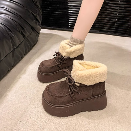 松糕厚底增高雪地靴女2026新款冬季加絨保暖短靴馬丁靴毛毛大棉鞋