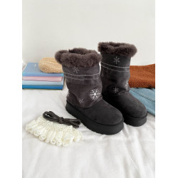 雪花筒厚底雪地靴女冬季2025新款加絨加厚可拆卸短靴保暖百搭棉鞋