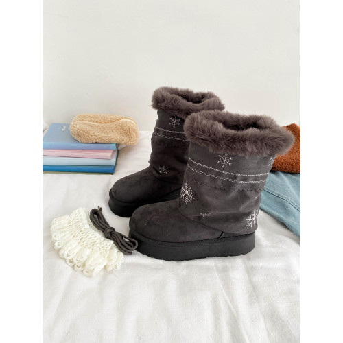 雪花筒厚底雪地靴女冬季2025新款加絨加厚可拆卸短靴保暖百搭棉鞋 雪花筒厚底雪地靴女冬季2025新款加絨加厚可拆卸短靴保暖百搭棉鞋