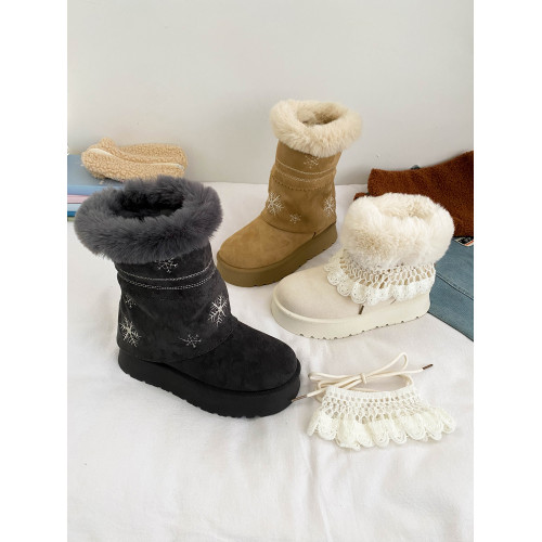 雪花筒厚底雪地靴女冬季2025新款加絨加厚可拆卸短靴保暖百搭棉鞋 雪花筒厚底雪地靴女冬季2025新款加絨加厚可拆卸短靴保暖百搭棉鞋