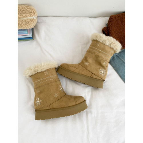 雪花筒厚底雪地靴女冬季2025新款加絨加厚可拆卸短靴保暖百搭棉鞋 雪花筒厚底雪地靴女冬季2025新款加絨加厚可拆卸短靴保暖百搭棉鞋