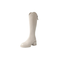 真皮白色小腿粗長靴大碼靴子胖mm超大筒圍長筒靴女粗腿v口騎士靴