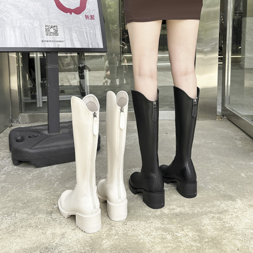 真皮白色小腿粗長靴大碼靴子胖mm超大筒圍長筒靴女粗腿v口騎士靴