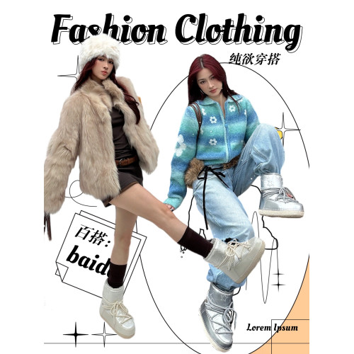 Misdanny~防水防滑雪地靴女2025冬軟底銀色月亮短靴加絨加厚棉鞋