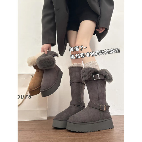 厚底中長筒雪地靴女款2025巨好看新款灰色防水雪地靴女內增高長靴