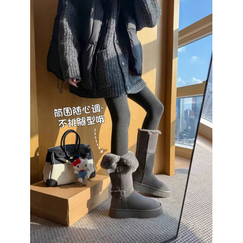 厚底中長筒雪地靴女款2025巨好看新款灰色防水雪地靴女內增高長靴