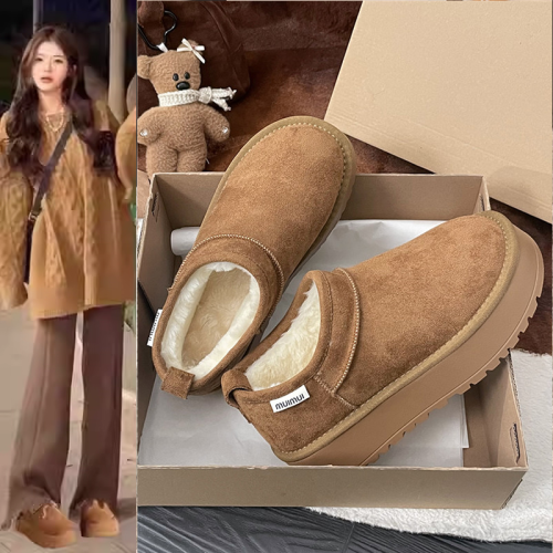 周冬雨同款雪地靴女冬2025新款加絨加厚保暖短靴厚底防滑東北棉鞋