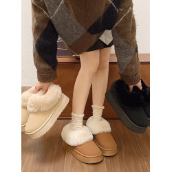 毛毛雪地靴女冬加絨加厚皮毛一體短靴厚底一腳蹬居家保暖麵包棉鞋