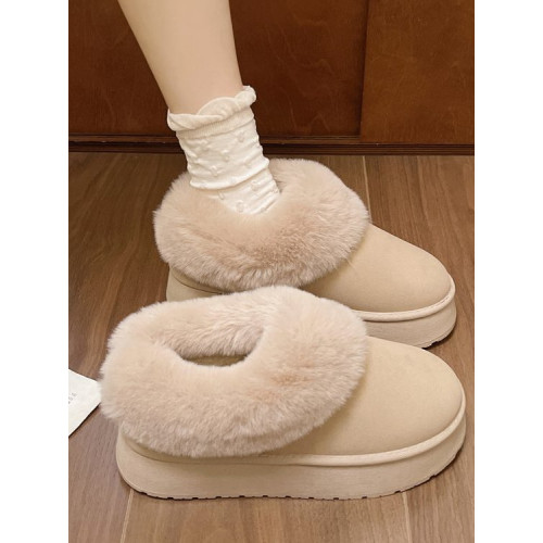 毛毛雪地靴女冬加絨加厚皮毛一體短靴厚底一腳蹬居家保暖麵包棉鞋