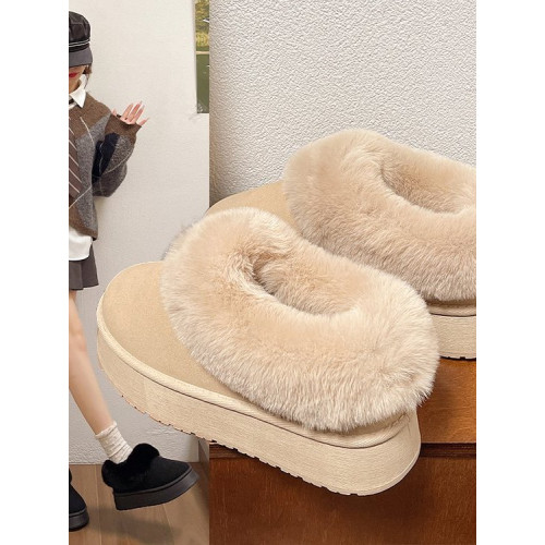 毛毛雪地靴女冬加絨加厚皮毛一體短靴厚底一腳蹬居家保暖麵包棉鞋