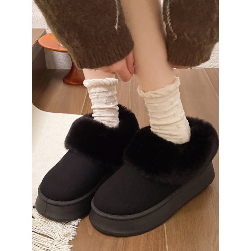 毛毛雪地靴女冬加絨加厚皮毛一體短靴厚底一腳蹬居家保暖麵包棉鞋