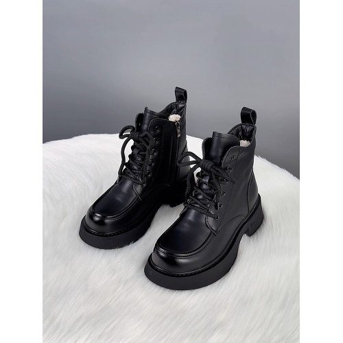 爆款冬季厚底雪地靴女真皮純羊毛短靴新款時尚馬丁靴加厚保暖棉靴