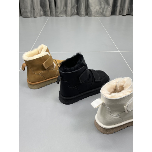 速利瑪真皮羊毛加厚雪地靴女2026冬季新款魔術貼保暖防滑牛皮棉靴