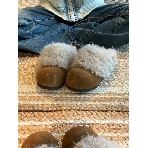 增高5cm毛毛勃肯鞋女冬季加絨保暖內增高包頭拖鞋圓頭一腳蹬棉鞋