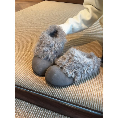 增高5cm毛毛勃肯鞋女冬季加絨保暖內增高包頭拖鞋圓頭一腳蹬棉鞋