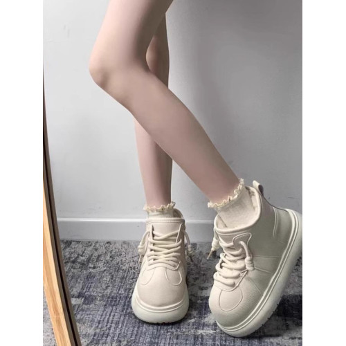 歐貨卡皮巴拉系帶真皮面雪地棉靴加厚小汽車短靴大頭麵包鞋平底女