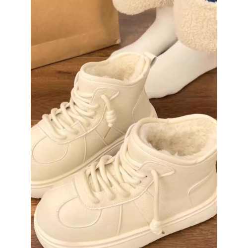 歐貨卡皮巴拉系帶真皮面雪地棉靴加厚小汽車短靴大頭麵包鞋平底女