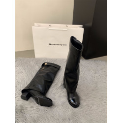 高跟拼接法式小香風長筒長靴女鞋2025秋冬季白色褲琯堆堆騎士靴子