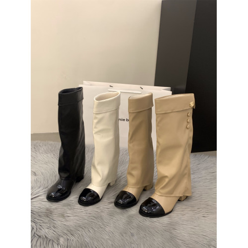 高跟拼接法式小香風長筒長靴女鞋2025秋冬季白色褲琯堆堆騎士靴子