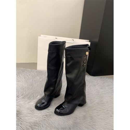 高跟拼接法式小香風長筒長靴女鞋2025秋冬季白色褲琯堆堆騎士靴子