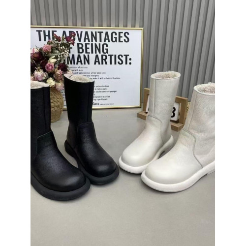 品牌鞋皮面荔枝紋白色雪地靴女冬加絨中筒靴子2025新款平底馬丁靴