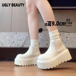 【怪美主義】松糕厚底內增高真皮雪地靴女2025冬加絨切爾西短靴