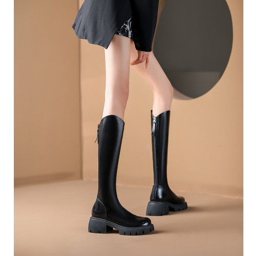 小筒圍長筒靴女厚底小個子2025年新款單靴小鳥腿長靴細腿圍瘦瘦靴