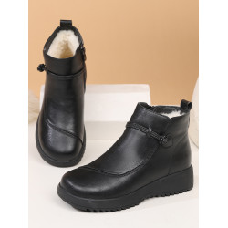 真皮羊毛老人棉鞋女冬加絨雪地靴中老年短靴奶奶保暖防滑媽媽鞋