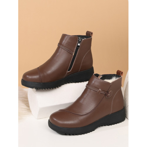 真皮羊毛老人棉鞋女冬加絨雪地靴中老年短靴奶奶保暖防滑媽媽鞋