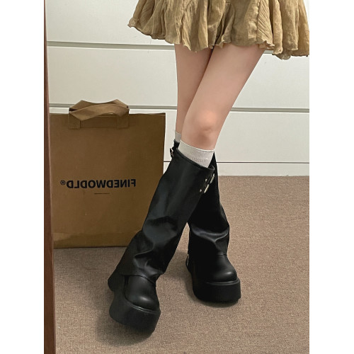 爆款黑色英倫風厚底增高靴子女長筒靴2026新款秋冬顯瘦復古褲琯靴