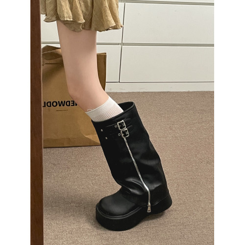 爆款黑色英倫風厚底增高靴子女長筒靴2026新款秋冬顯瘦復古褲琯靴