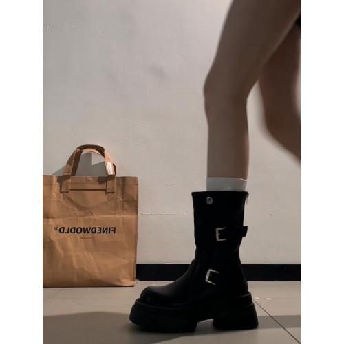 黑色復古英倫風粗跟厚底馬丁靴女款2025新款秋季增高顯瘦騎士短靴