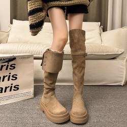 繙折兩穿過膝靴女2026秋冬新款厚底長筒靴女絨面顯瘦高筒騎士靴子